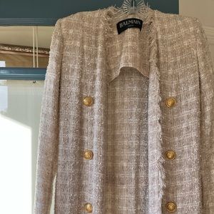 Balmain tweed cream floor length coat